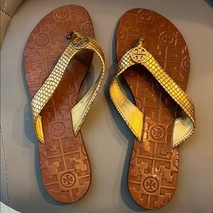Tory Burch Gold and Brown Sandals